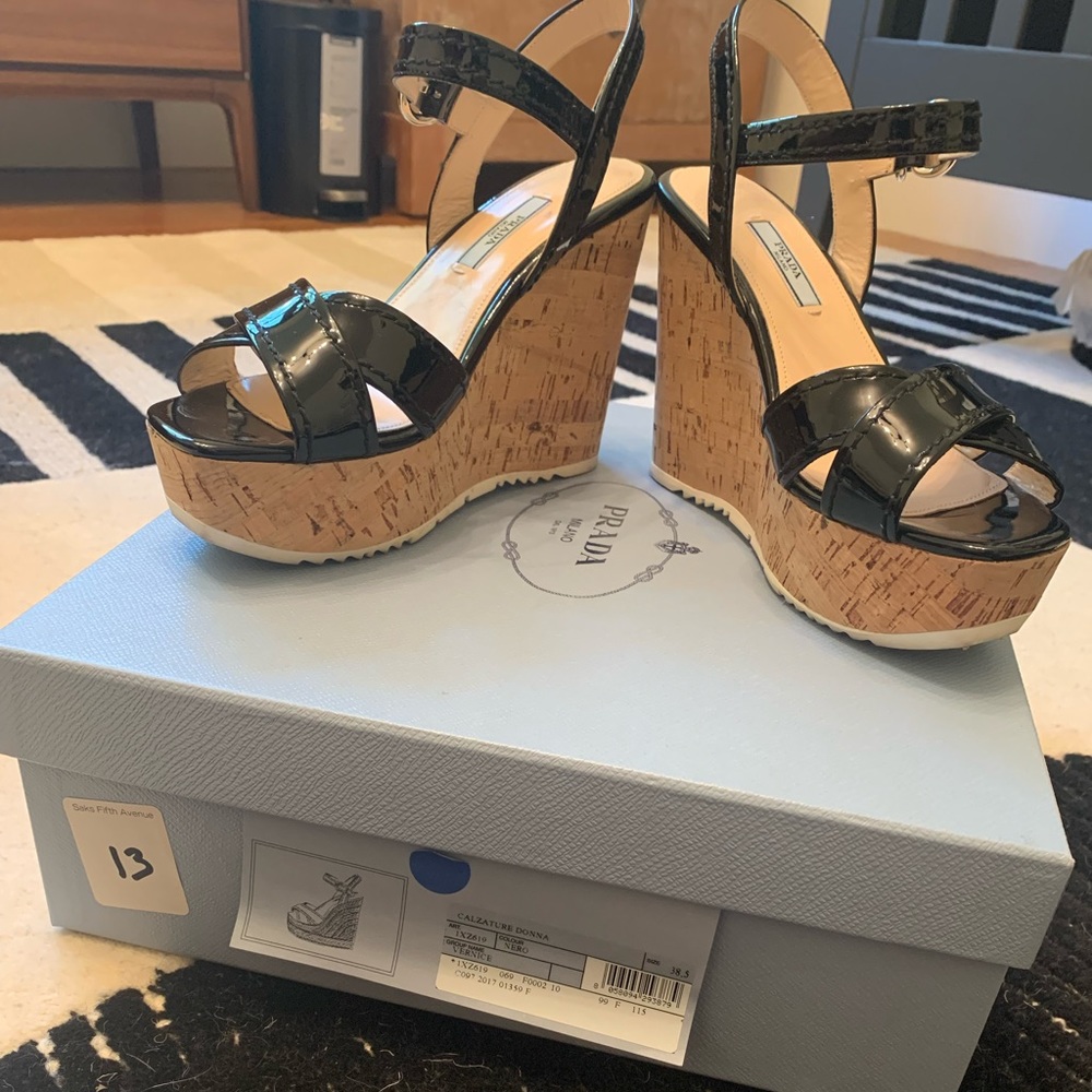 Black patent Prada Wedges.